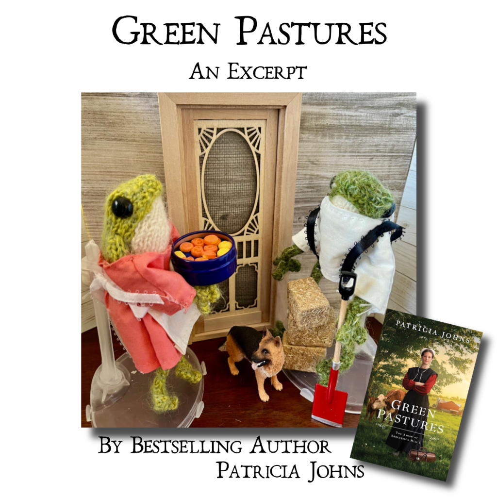 Discover Green Pastures: Excerpts with knitted&nbsp;frogs
